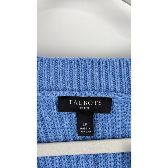 Talbots Shaker Stitch V Neck Knit Cardigan Sweater Womens Petite Large New Blue - Picture 6 of 8